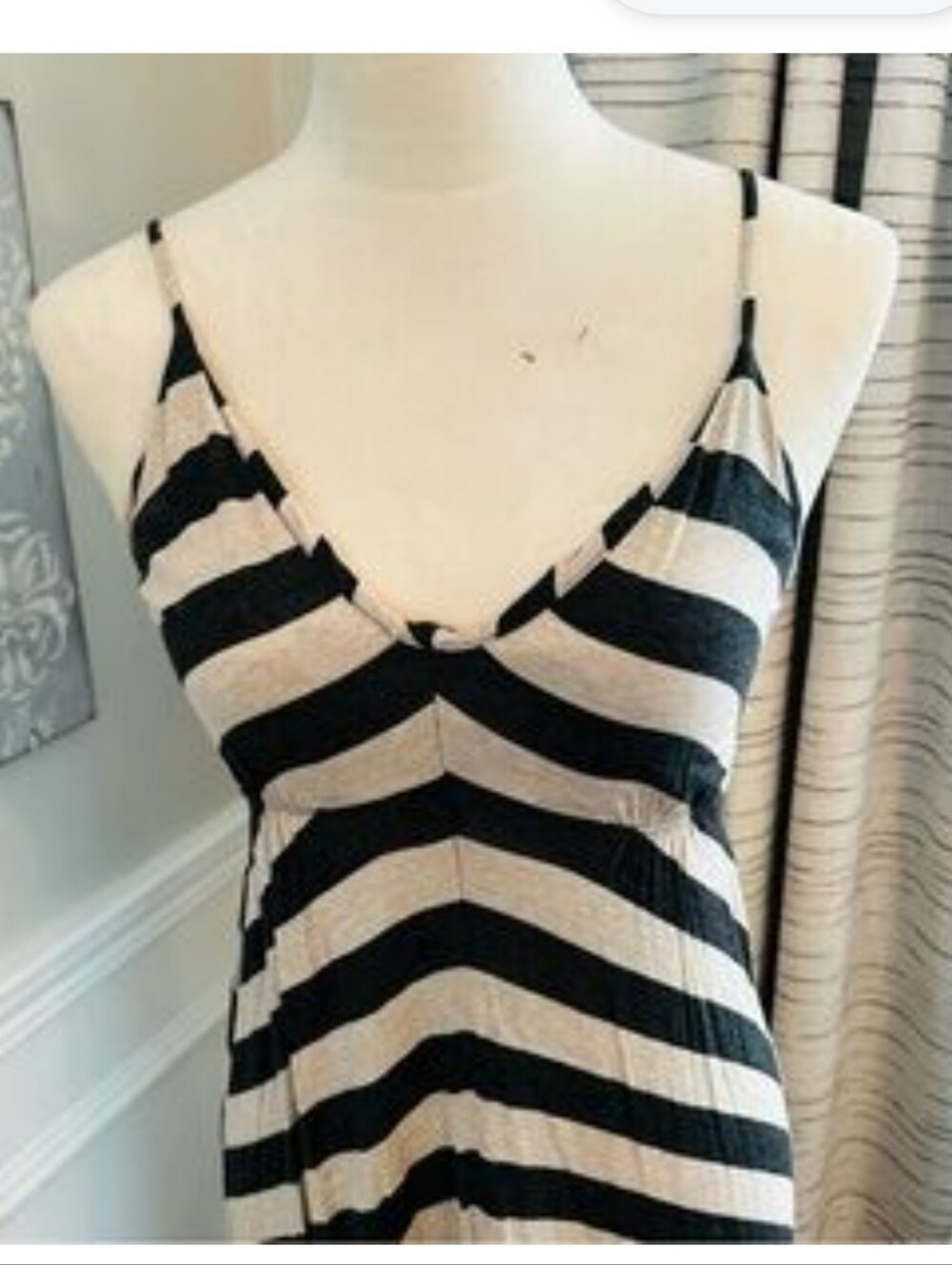 Striped V-Neck Maxi Dress in Navy & White